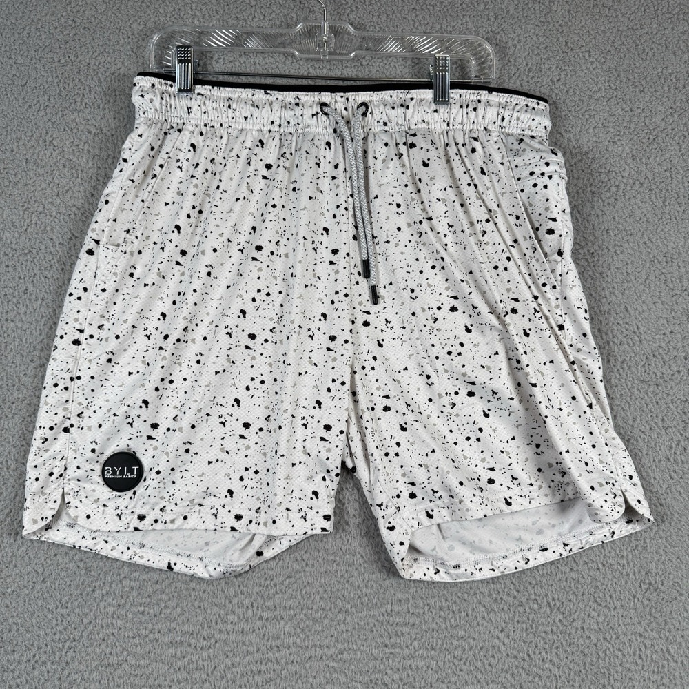 BYLT Premium Basics Training Shorts Mens XXL White Black Splatter NO LINER